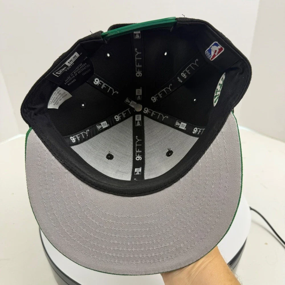 New Era 9FIFTY Boston Celtics Youth Snapback Hat Black Green NBA Cap Logo Patch